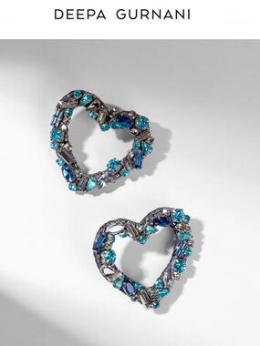 NWT Deepa Gurnani $98 Blue Crystal Heart Earrings